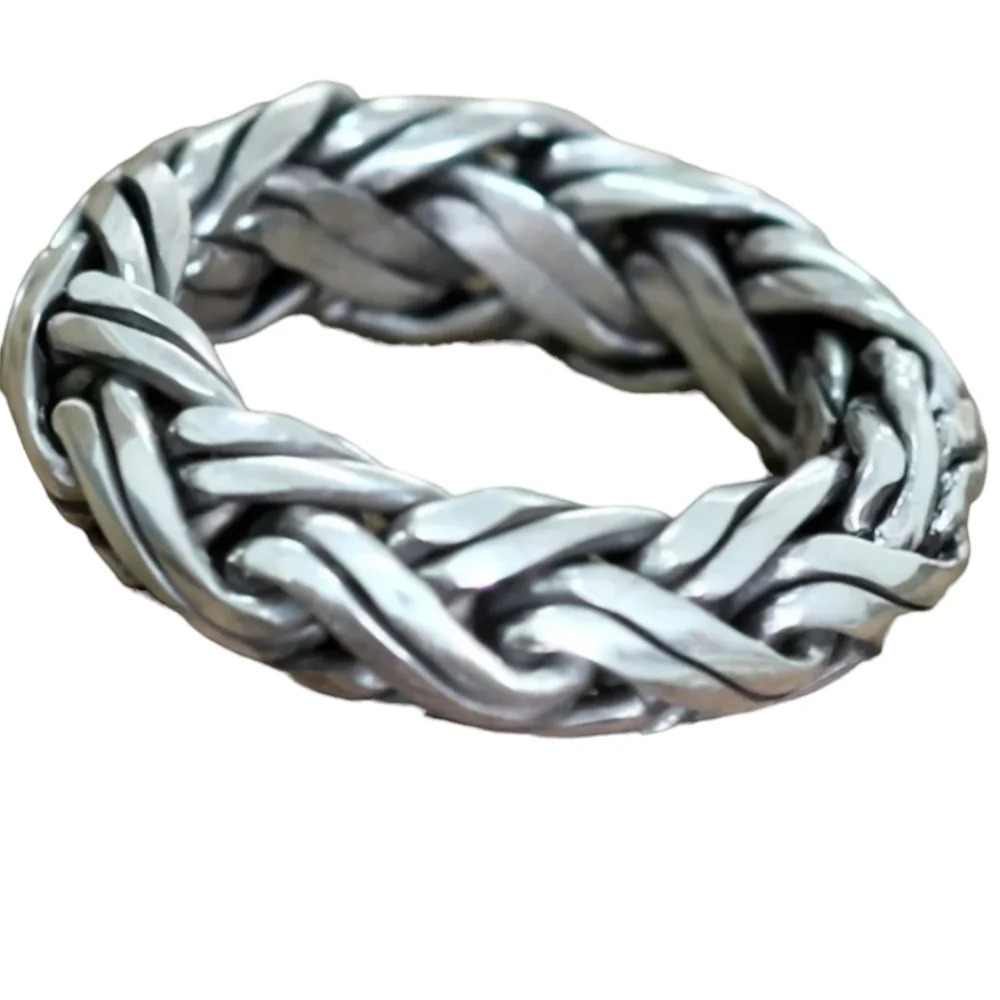 Silver color metal woven braided design ring vintage look - Picture 2 of 4